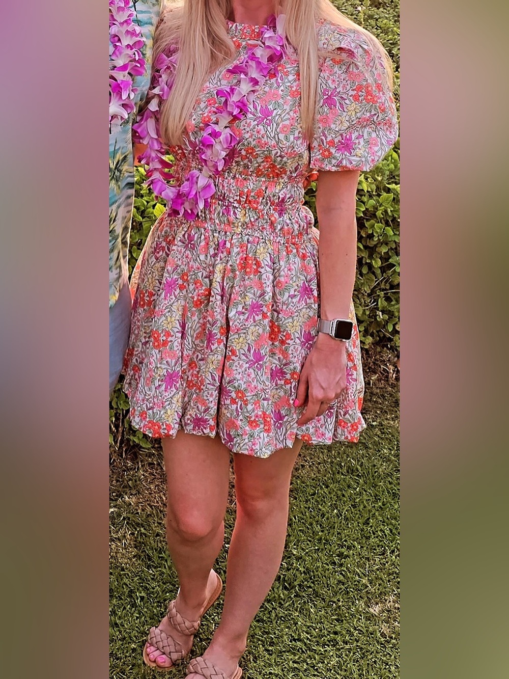 Mini Bubble Sleeve Floral Dress Size S